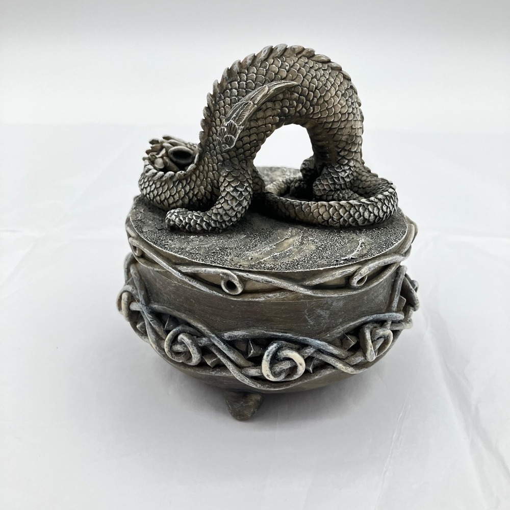 Vanda Trinket Box 1996 Vintage 4.5" Gray Dragon Celtic Knot Decor